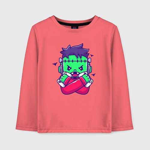 Детский лонгслив Франкенштейн геймер / Коралловый – фото 1