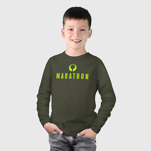 Детский лонгслив Marathon logo / Меланж-хаки – фото 3