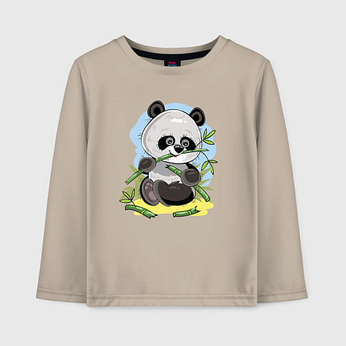Детский лонгслив Медвежонок панда ест бамбук / Миндальный – фото 1