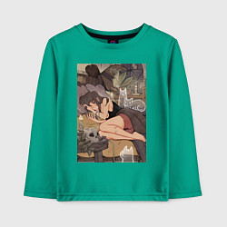 Лонгслив хлопковый детский Ведьма арт, цвет: зеленый