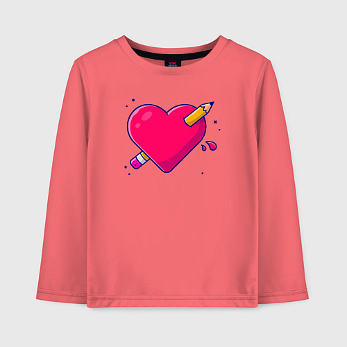 Детский лонгслив Сердечко и карандаш / Коралловый – фото 1