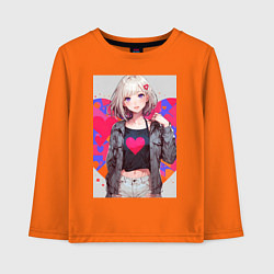 Лонгслив хлопковый детский Аниме девочка сердце, цвет: оранжевый