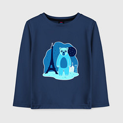 Лонгслив хлопковый детский Медведь в Париже, цвет: тёмно-синий
