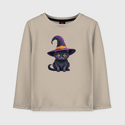 Лонгслив хлопковый детский Черный кот в шляпе, цвет: миндальный