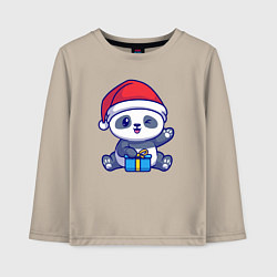 Лонгслив хлопковый детский Новогодняя панда, цвет: миндальный