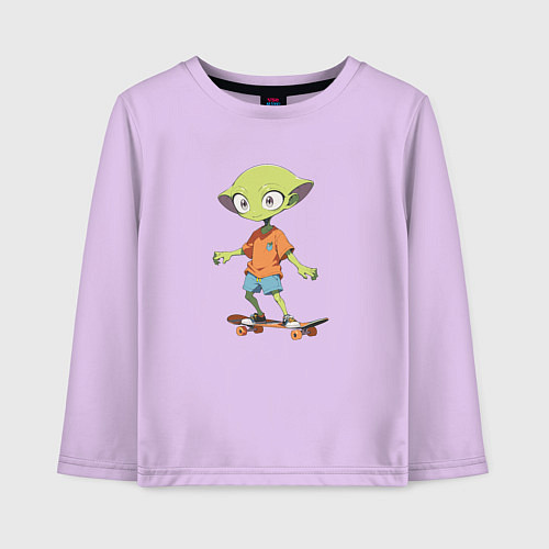 Детский лонгслив Инопланетянин на скейте / Лаванда – фото 1