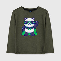 Лонгслив хлопковый детский Панда в плаще, цвет: меланж-хаки