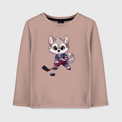 Лонгслив хлопковый детский Волчонок хоккейный форвард - нейроарт, цвет: пыльно-розовый