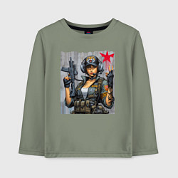 Лонгслив хлопковый детский Cool military girl - graffiti, цвет: авокадо