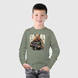 Лонгслив хлопковый детский Cool capybara - military style, цвет: авокадо — фото 2