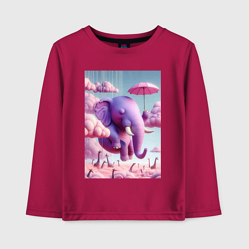 Детский лонгслив Розовый слон под зонтом в облаках / Маджента – фото 1