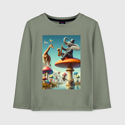 Лонгслив хлопковый детский Слон играет на саксофоне жирафу, цвет: авокадо