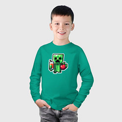 Лонгслив хлопковый детский Minecraft крипер с маком, цвет: зеленый — фото 2