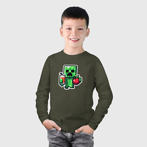 Детский лонгслив Minecraft крипер с маком / Меланж-хаки – фото 3