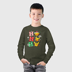 Лонгслив хлопковый детский Pikachu ho ho ho, цвет: меланж-хаки — фото 2