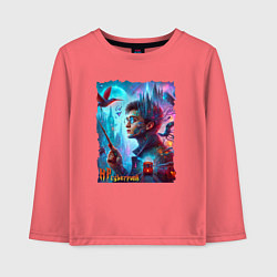 Лонгслив хлопковый детский Гарри Поттер с волшебной палочкой - нейроарт фанта, цвет: коралловый