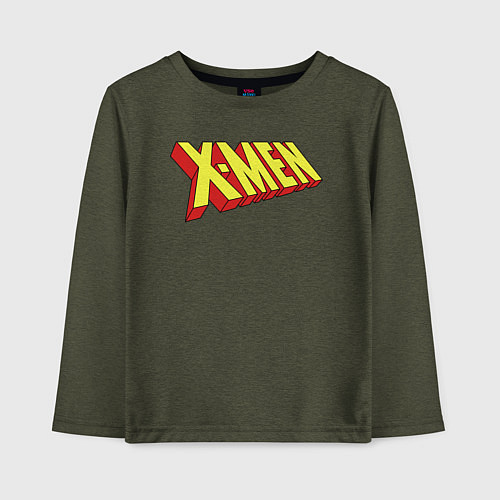 Детский лонгслив Люди икс лого / Меланж-хаки – фото 1