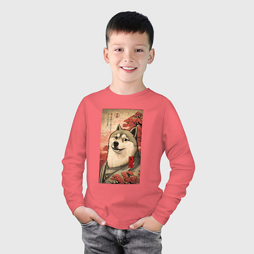 Детский лонгслив Doge meme - japan style / Коралловый – фото 3