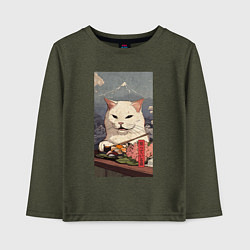 Лонгслив хлопковый детский Cat meme - japan style, цвет: меланж-хаки
