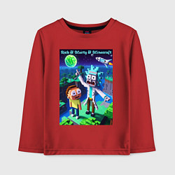 Лонгслив хлопковый детский Рик и Морти и Майнкрафт - коллаба, цвет: красный