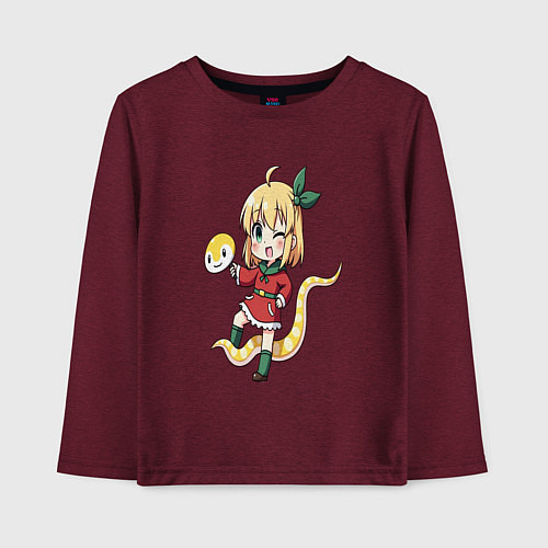 Детский лонгслив Аниме змейка / Меланж-бордовый – фото 1
