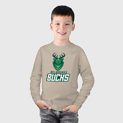 Лонгслив хлопковый детский Milwaukee Bucks NBA, цвет: миндальный — фото 2