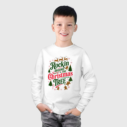 Детский лонгслив Новогодняя атмосфера rockin around the christmas t / Белый – фото 3