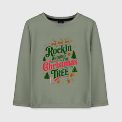 Лонгслив хлопковый детский Новогодняя атмосфера rockin around the christmas t, цвет: авокадо