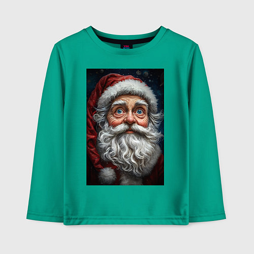 Детский лонгслив Дед мороз с большими глазами / Зеленый – фото 1