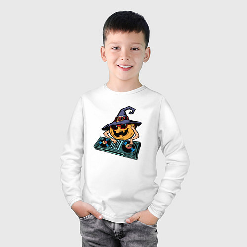 Детский лонгслив Тыква диджей / Белый – фото 3