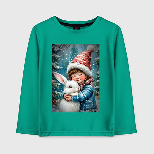 Детский лонгслив Зайчик с ребенком / Зеленый – фото 1
