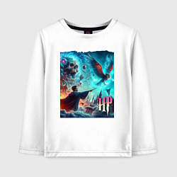 Лонгслив хлопковый детский Harry Potter and owl - ai art fantasy, цвет: белый