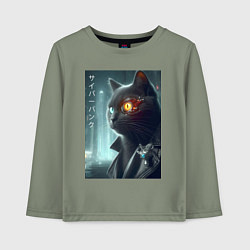 Лонгслив хлопковый детский Black cat - cyberpunk, цвет: авокадо