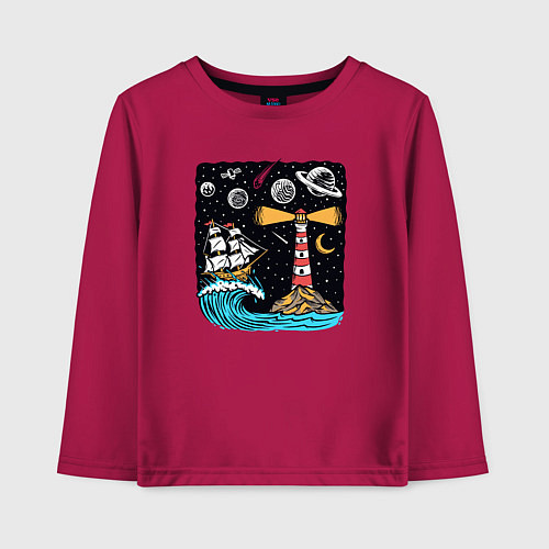 Детский лонгслив Маяк и парусник / Маджента – фото 1
