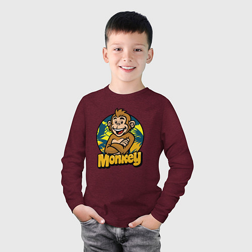 Детский лонгслив Monkey jungle / Меланж-бордовый – фото 3