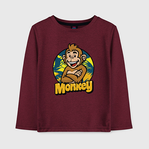 Детский лонгслив Monkey jungle / Меланж-бордовый – фото 1