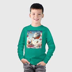 Лонгслив хлопковый детский Чаепитие крылатого слона - психоделика, цвет: зеленый — фото 2
