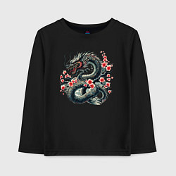 Лонгслив хлопковый детский Japanese dragon and sakura - irezumi, цвет: черный