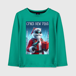 Лонгслив хлопковый детский Кот с пистолетом и подарком, цвет: зеленый