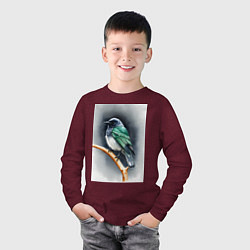 Лонгслив хлопковый детский Птичка на ветке, цвет: меланж-бордовый — фото 2