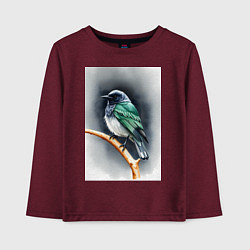 Лонгслив хлопковый детский Птичка на ветке, цвет: меланж-бордовый