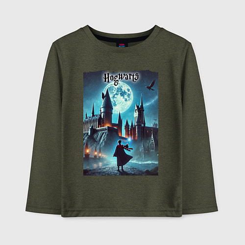 Детский лонгслив Nightly Hogwarts - neon glow / Меланж-хаки – фото 1