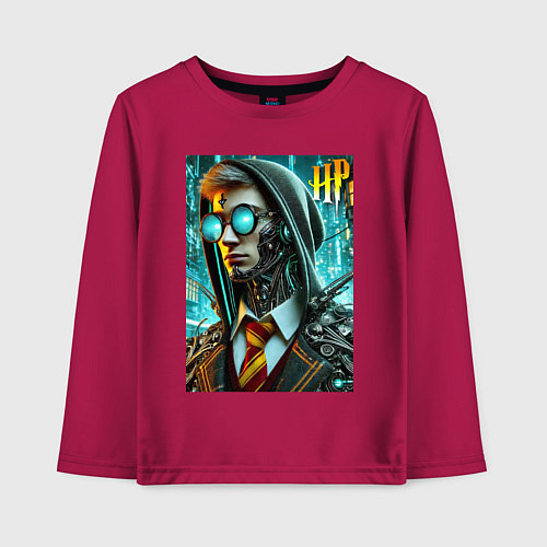 Детский лонгслив Cyber Harry Potter - ai art fantasy / Маджента – фото 1