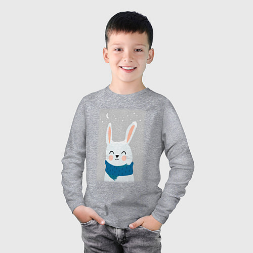 Детский лонгслив Снежный кролик с шарфом / Меланж – фото 3