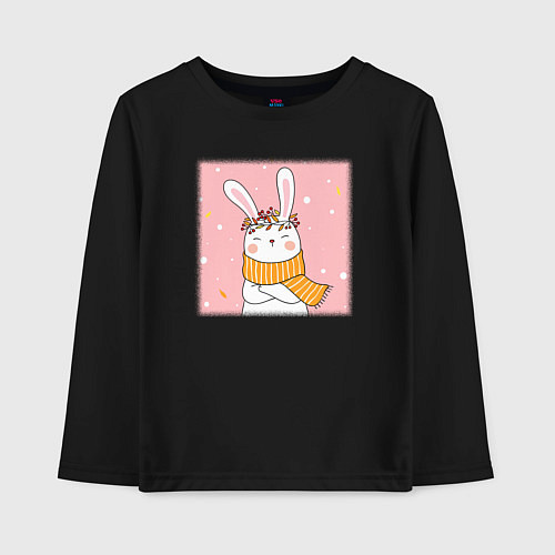 Детский лонгслив Милый заяц с шарфом / Черный – фото 1