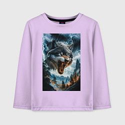Лонгслив хлопковый детский Голова волка с оскаленной пастью, цвет: лаванда