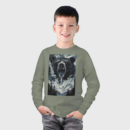 Детский лонгслив Медведь с оскаленной пастью / Авокадо – фото 3
