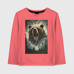 Лонгслив хлопковый детский Оскаленная морда медведя, цвет: коралловый