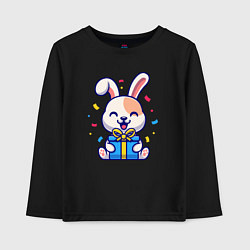 Лонгслив хлопковый детский Радостный зайчик с подарком, цвет: черный