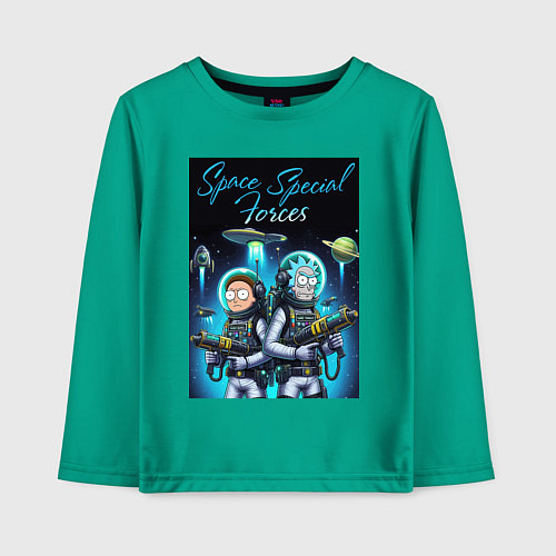 Детский лонгслив Rick and Morty - space special forces / Зеленый – фото 1